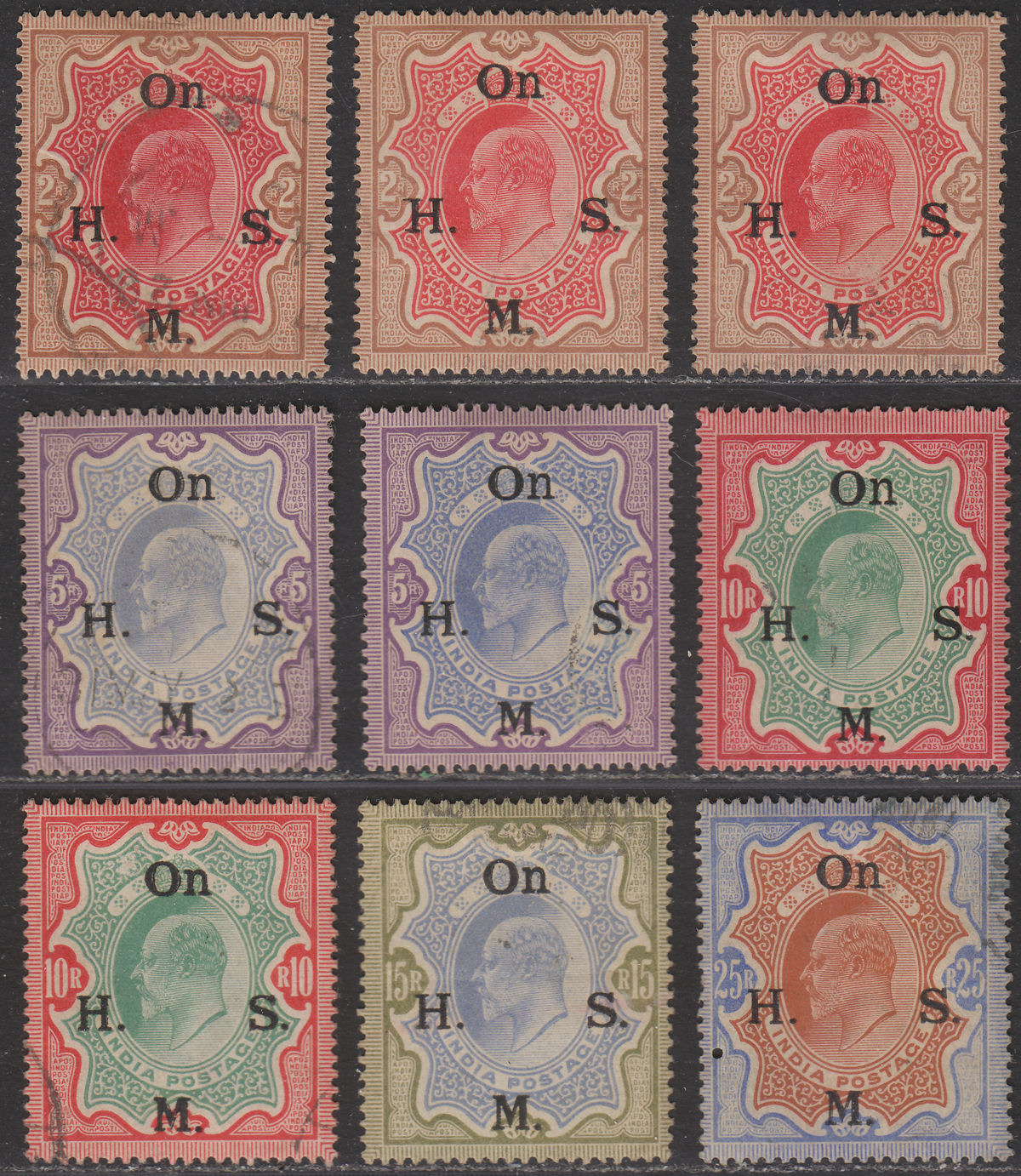 India 1909 King Edward VII Official Overprint Set Used SG O68-O72 cat £200