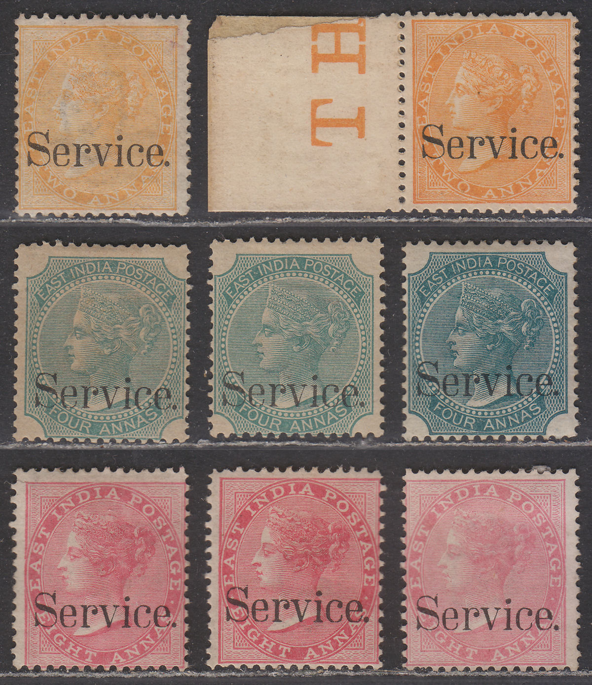 India 1867 QV Official Service Overprint Selection to 8a Mostly Mint