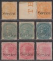 India 1867 QV Official Service Overprint Selection to 8a Mostly Mint