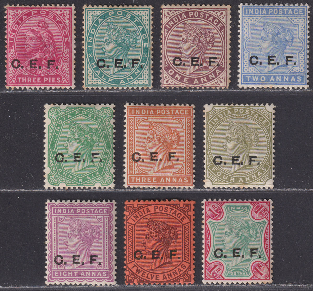 India 1900 QV China Expeditionary Force CEF Opt Set Most Mint SG C1-C10 cat £80