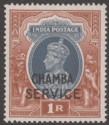 Click for more photos and details Indian States Chamba 1942 KGVI 1r Grey + Red-Brown Service Overprint Mint SG O83