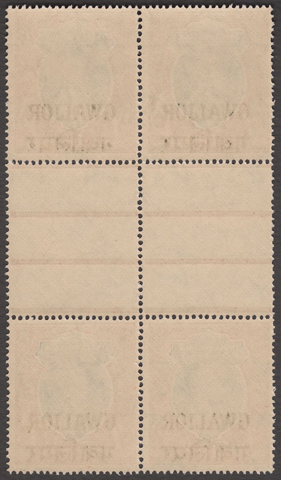 Indian States Gwalior 1942 KGVI 1r Grey + Red-Brown Interpanneu Block Mint SG112