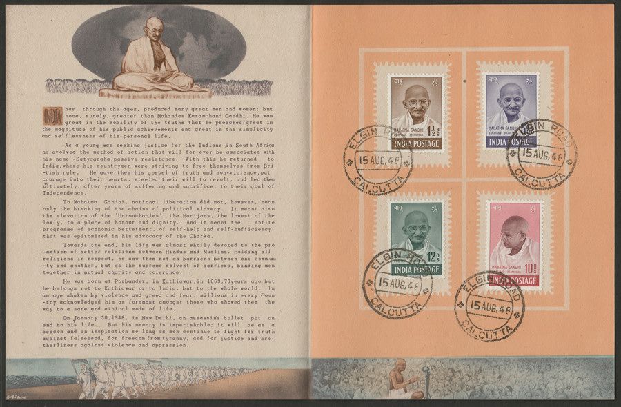 India 1948 Gandhi Independence Set inc 10r Used in FD Presentation Folder SG308