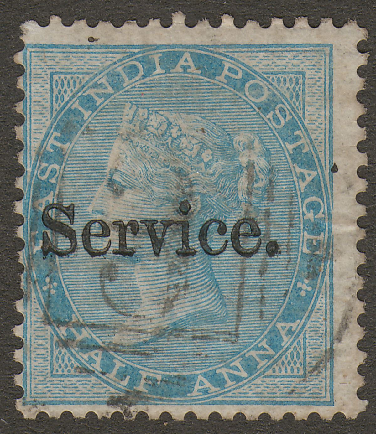 India 1866 QV Official Service Overprint ½a Blue Used SG O6 cat £30