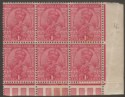Click for more photos and details India 1911 King George V 1a Carmine Block of 6 Mint SG161 cat £28