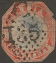 Click for more photos and details India 1854 QV 4a Blue + Red Die II Frame I Used SG19 cat£700 cut to shape faults