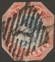Click for more photos and details India 1854 QV 4a Blue + Red Die III Frame II Used SG23 cat £550 cut to shape