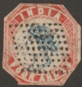 Click for more photos and details India 1854 QV 4a Indigo + Red Die II Frame I Used SG20 cat £750 cut to shape