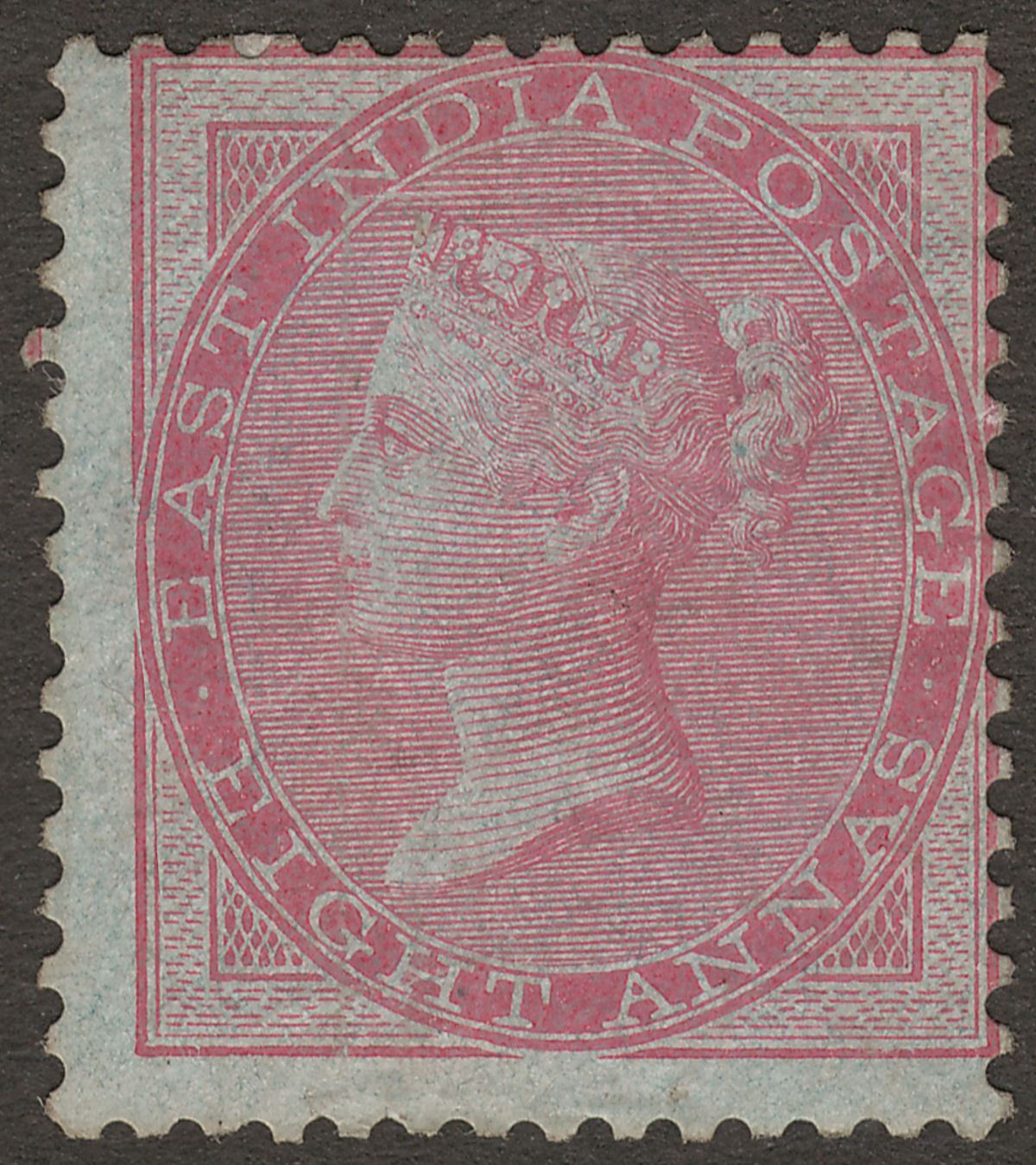 India 1855 QV 8a Carmine on Blue Paper Unused SG36 with Faults cat £1100 as mint