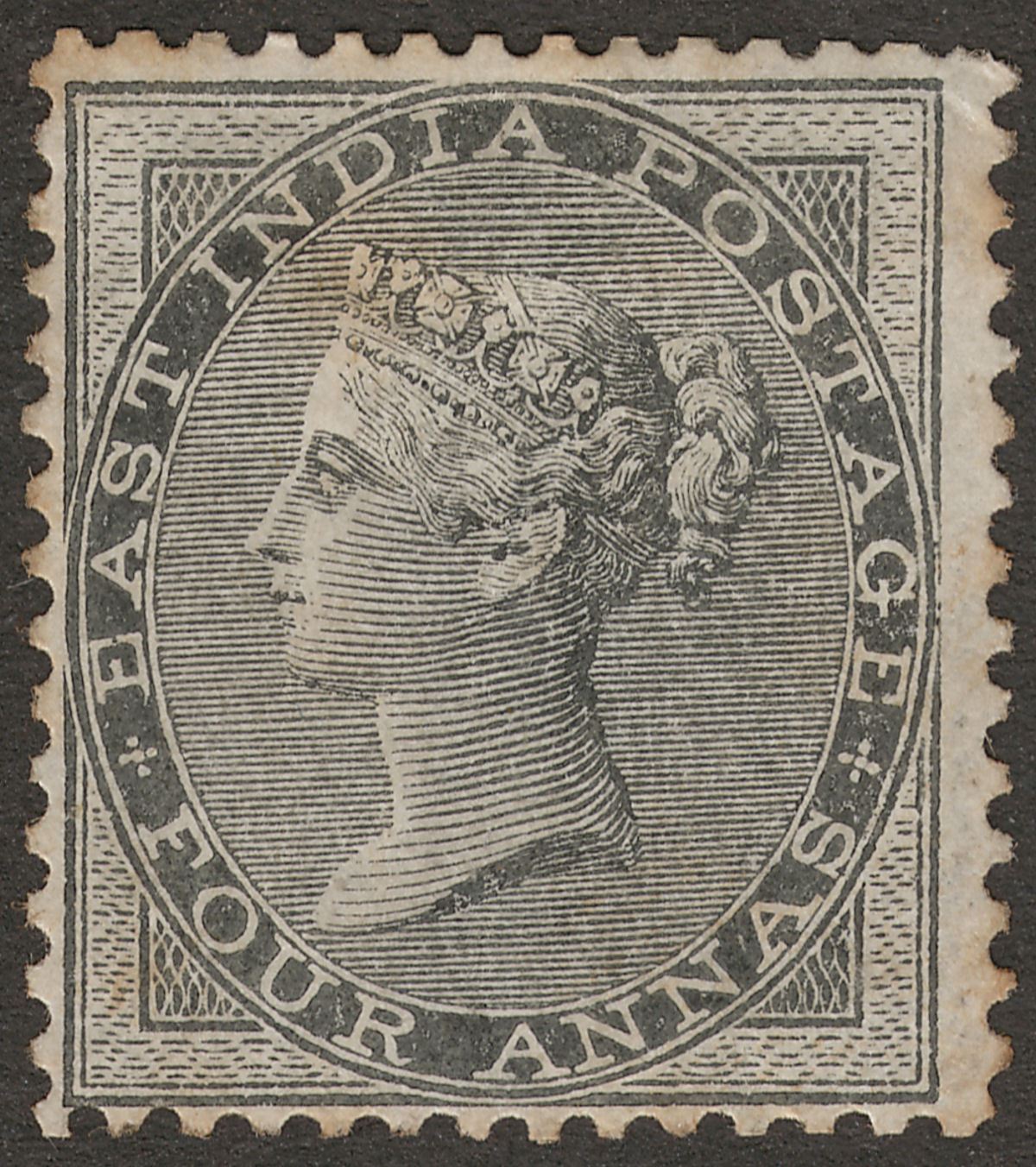 India 1856 QV 4a Grey-Black Mint SG46 cat £900 with toning