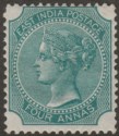 Click for more photos and details India 1878 QV 4a Blue-Green Die II Mint SG71 cat £50