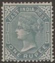 Click for more photos and details India 1874 QV 1r Slate Mint SG79 cat £100