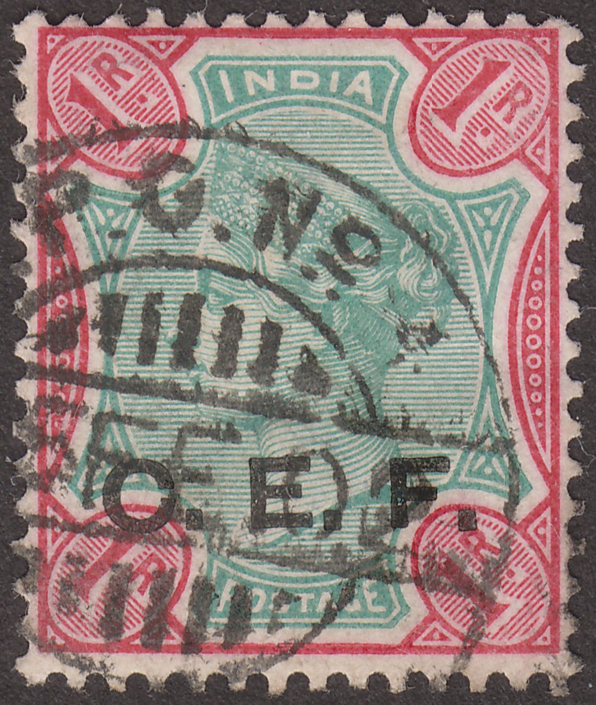India 1900 QV China Expeditionary Force CEF Opt 1r Used SG C10 FPO No 4 Postmark