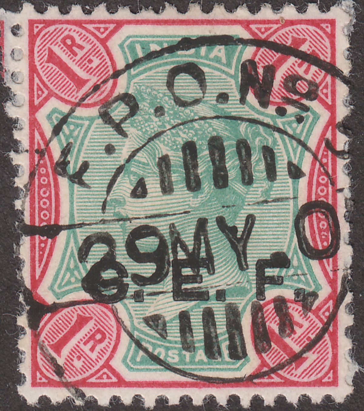 India 1900 QV China Expeditionary Force CEF Opt 1r Used SG C10 FPO No 5 Postmark