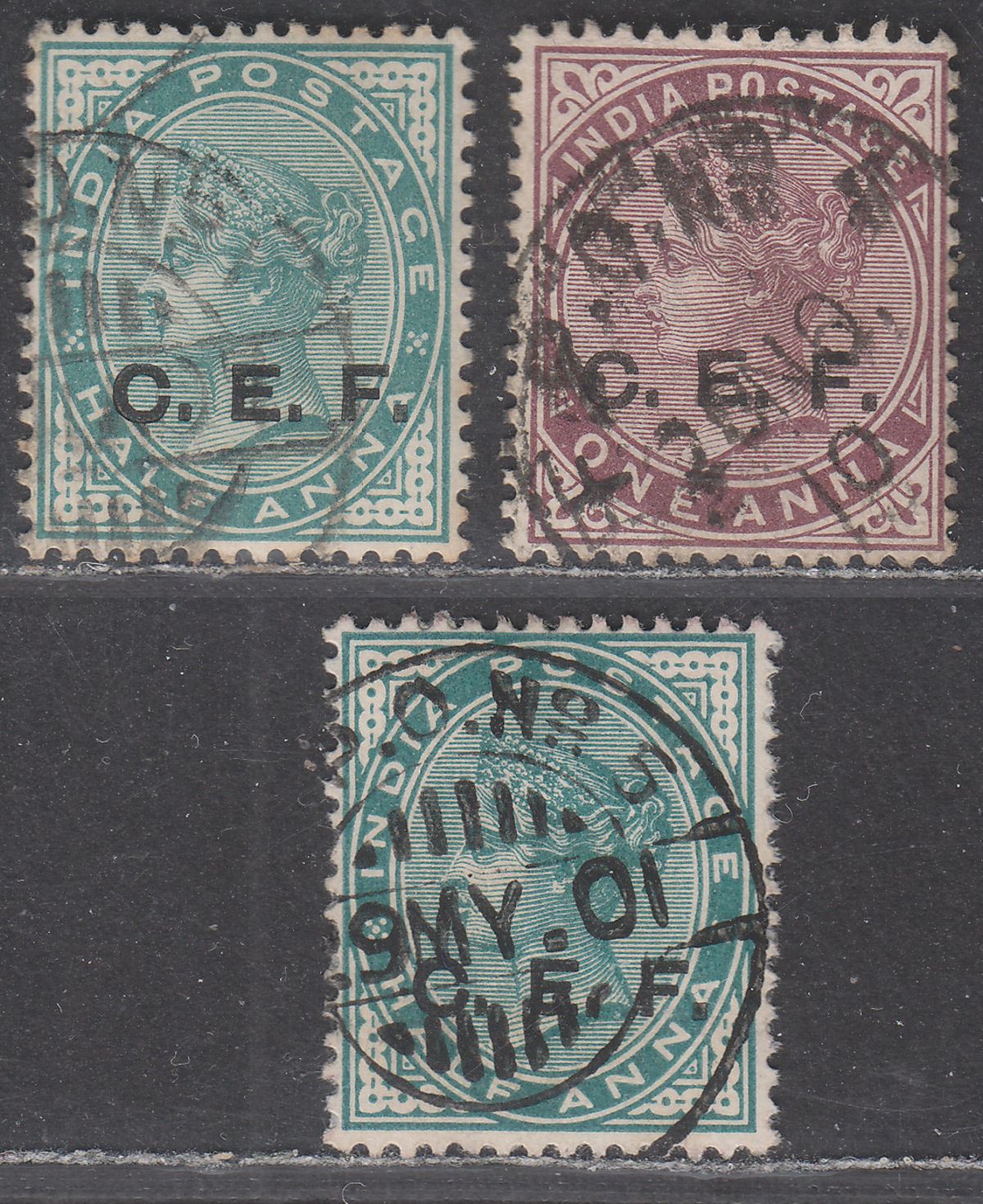 India 1900 QV China Expeditionary Force CEF Opt ½a 1a Used w FPO 1 4 5 Postmarks
