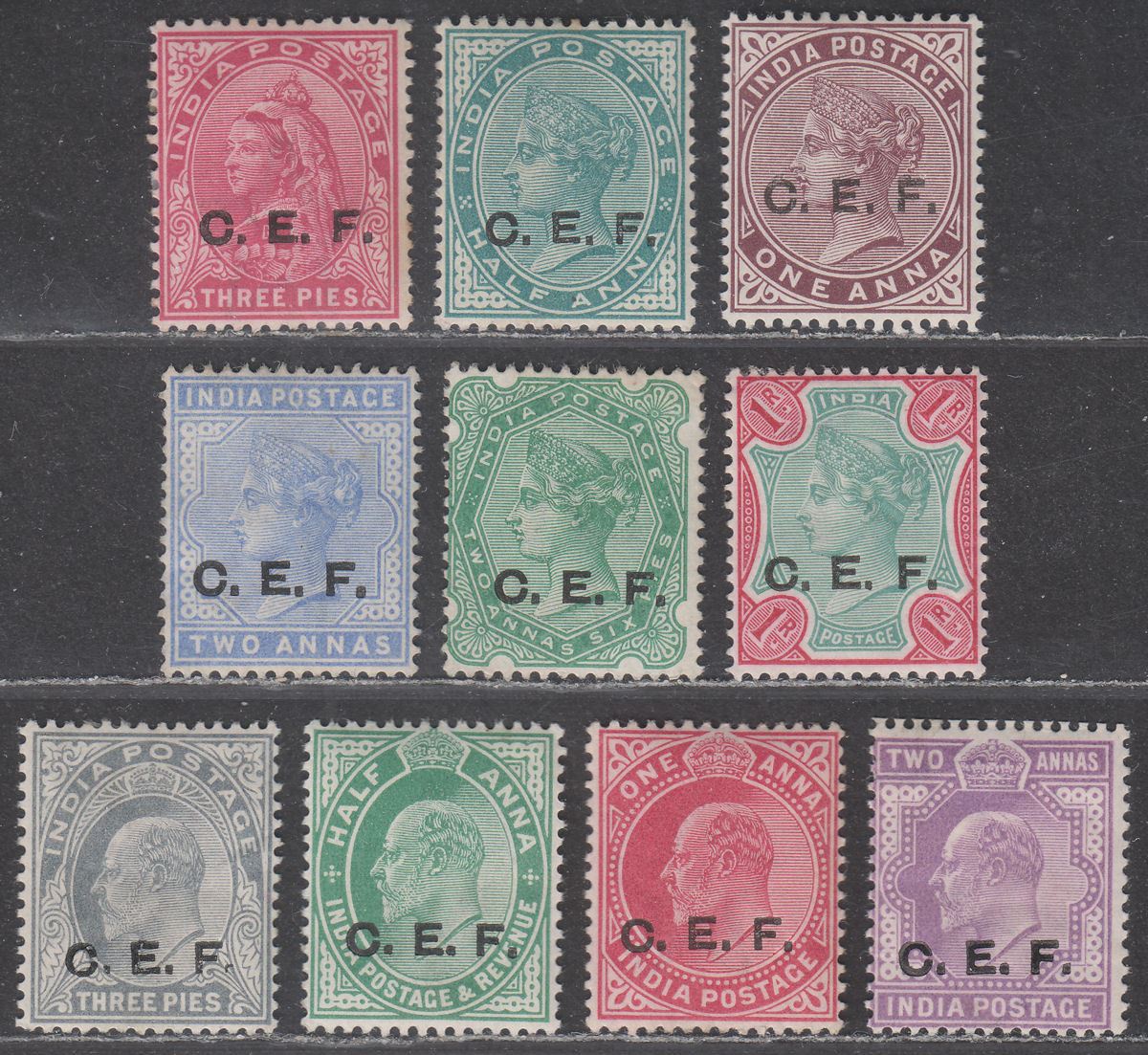 India 1900-11 QV-KEVII China Expeditionary Force CEF Opt Selectn to 1r Most Mint
