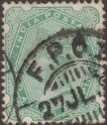 Click for more photos and details India 1892 Queen Victoria 2a6p Yellow-Green Used with FPOI Postmark