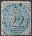 Click for more photos and details India used Bandar Abbas 1865 QV ½a Blue Used w Numeral 22 Postmark SG Z46 w HOLE