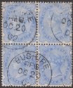Click for more photos and details India used Bushire 1902 QV 2a6p Ultramarine Block Used BUSHIRE Postmarks SG Z154