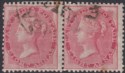 Click for more photos and details India 1856 QV Unwatermarked 8a Carmine Pair Used SG48 cat £90