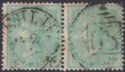 Click for more photos and details India 1865 QV 4a Green Pair Used SG64 cat £84