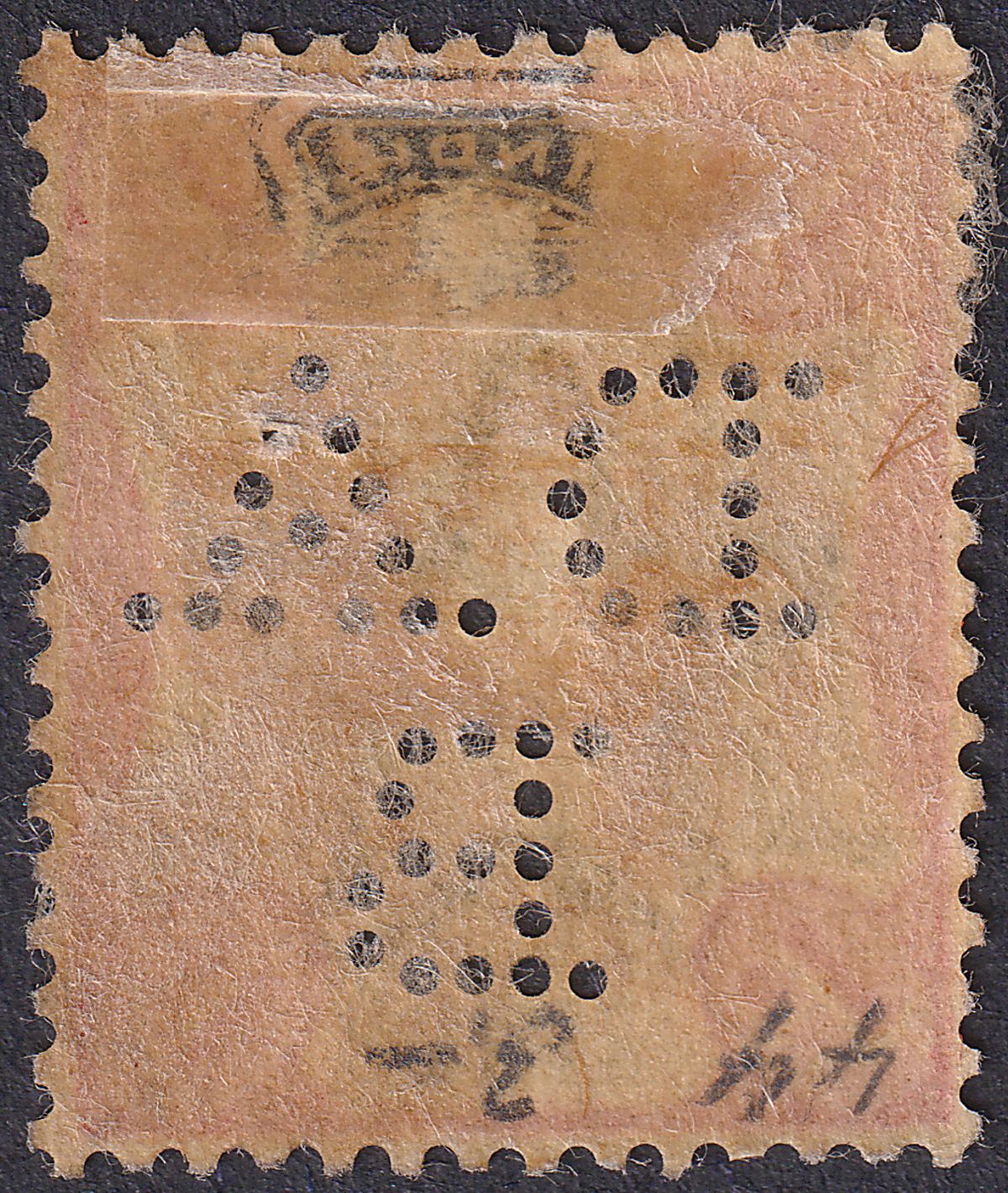 India 1892 QV 1r Green and Aniline Carmine DAB Perfin Used SG106