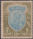 India 1928 KGV 15r Blue and Olive watermark Stars Inverted Mint SG218w cat £48