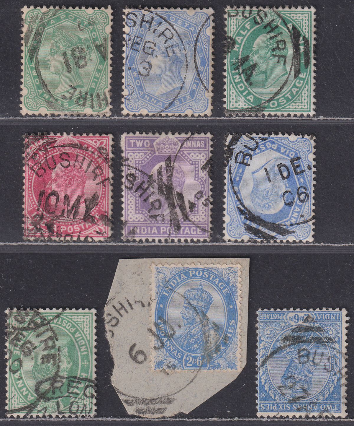 India used Bushire 1892-1913 QV-KGV Selection Used with BUSHIRE Postmarks