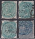 India 1866 QV wmk Elephant 4a Green Shades, 6a8p Used SG69-72