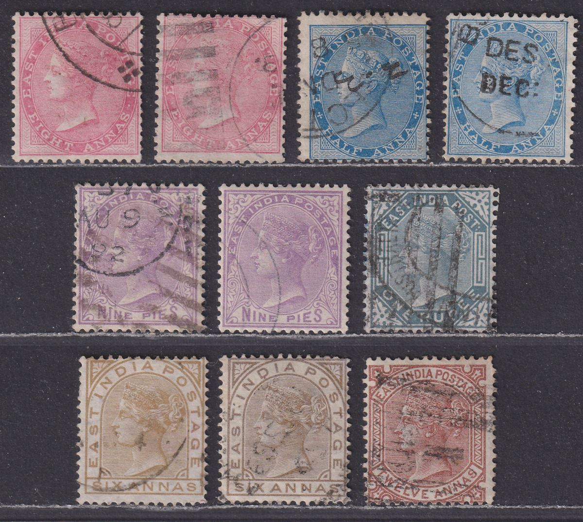 India 1868-76 Queen Victoria Selection to 12a Used