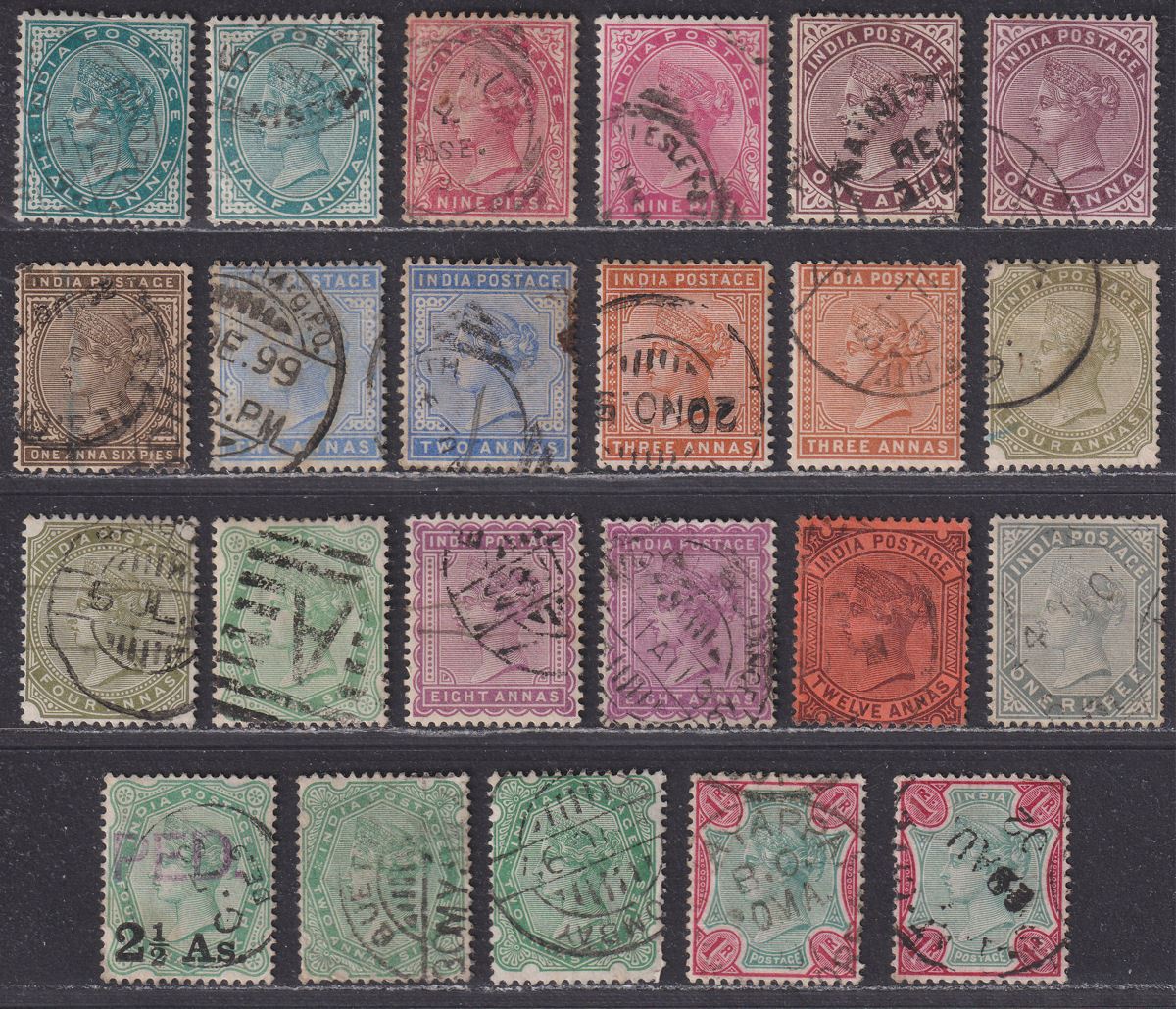 India 1882-97 Queen Victoria wmk Star Selection to 1r Used SG84-106