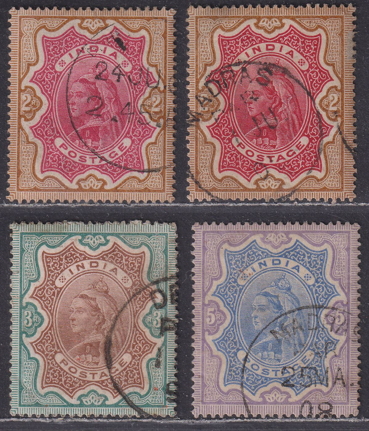 India 1895 Queen Victoria 2r, 3r, 5r Used SG107-109 cat £80+