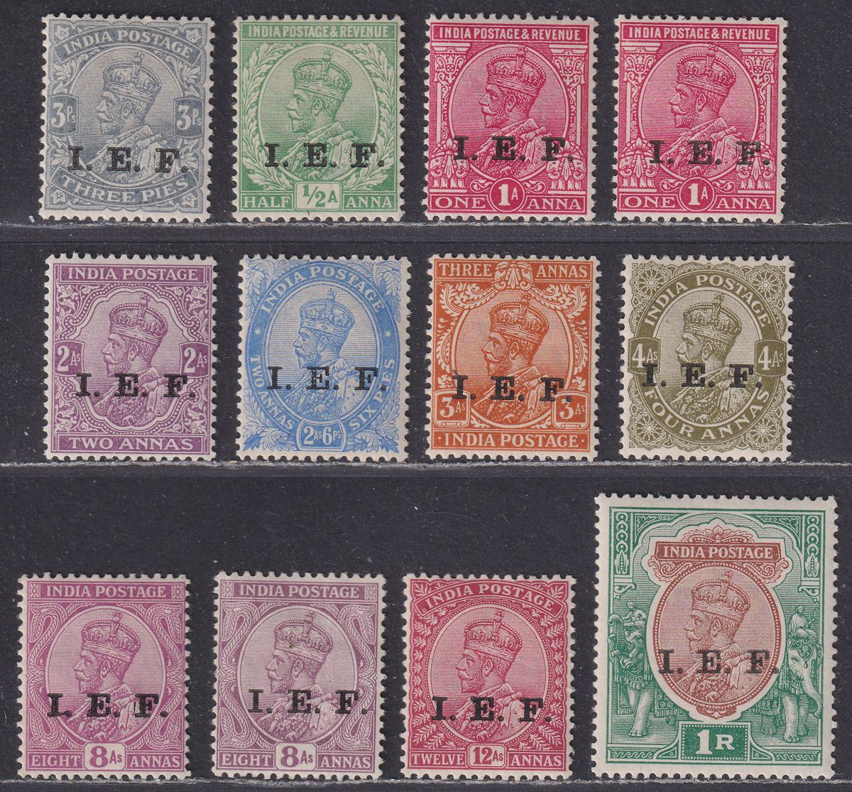 India 1914 KGV Indian Expeditionary Forces IEF Overprint Set Mint SG E1-E13