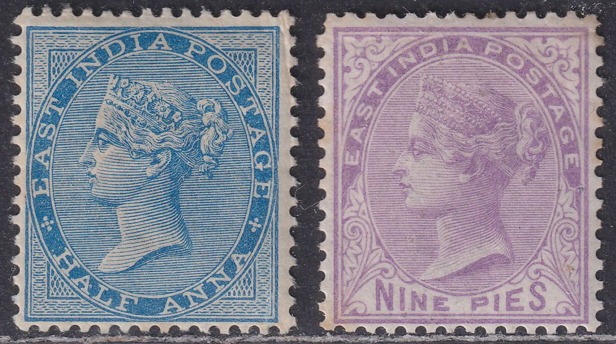 India 1874 QV ½a Deep Blue + 9p Pale Mauve Mint SG76 SG78 cat £40