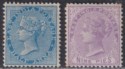 India 1874 QV ½a Deep Blue + 9p Pale Mauve Mint SG76 SG78 cat £40