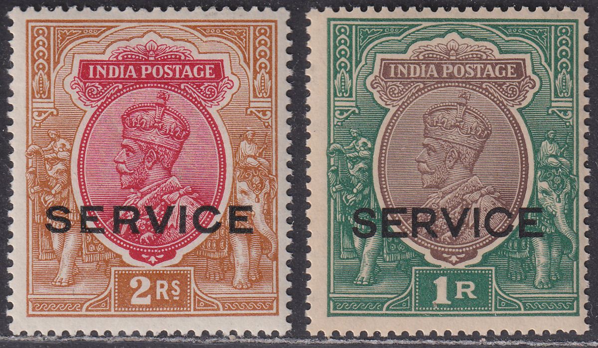 India 1913-30 KGV Official Service Overprint 2r, 1r Mint SG O92 O117 cat £35