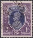 India 1937 KGVI 25r Slate-Violet and Purple wmk Inverted Used SG264w cat £325