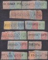 India QV/KEVII Telegraph Stamp Halves Used Pieces inc BANNU, OOTACAMUND Cancels