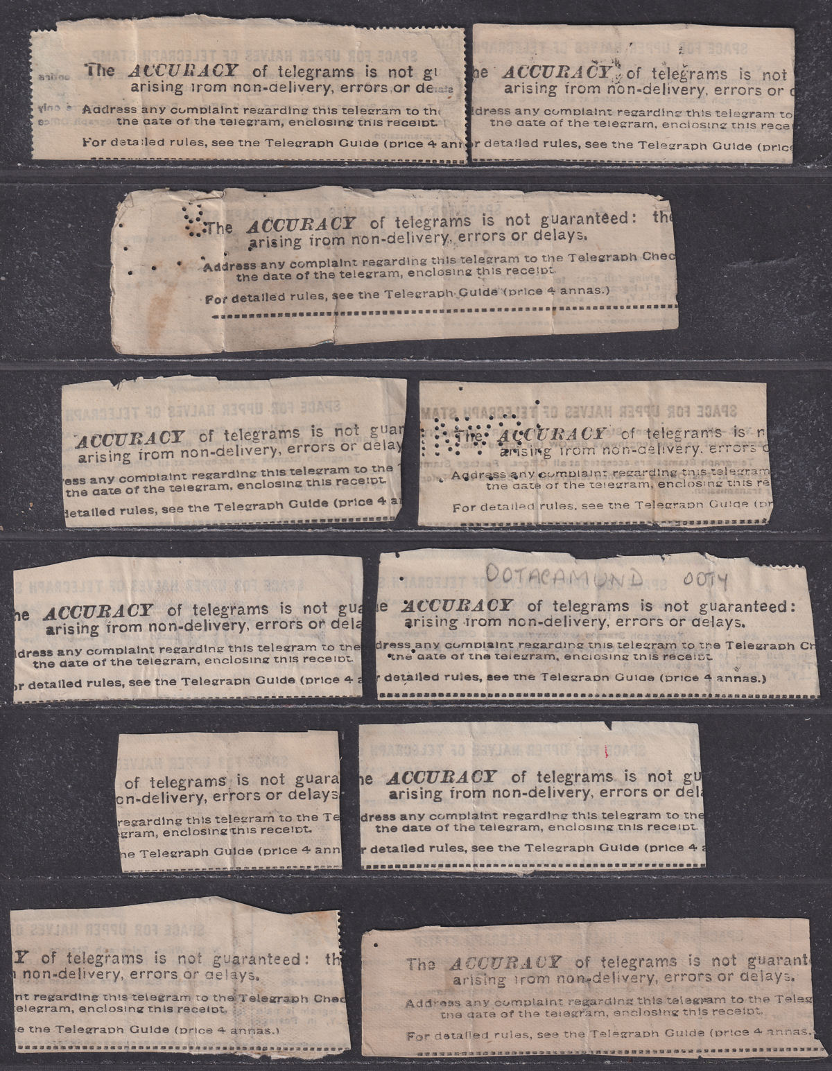 India QV/KEVII Telegraph Stamp Halves Used Pieces inc BANNU, OOTACAMUND Cancels