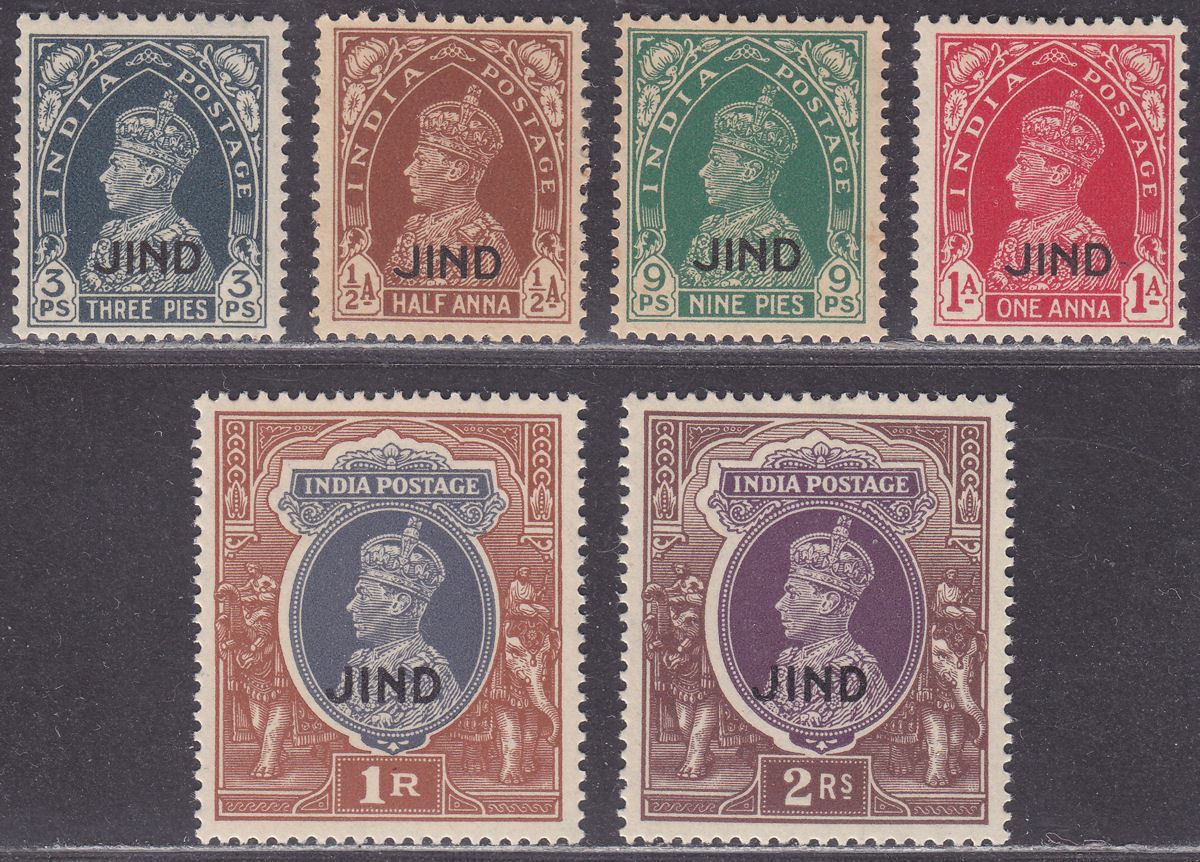 Indian States Jind 1941 KGVI Overprint Set to 2r Mint SG127-132 cat £70 toned