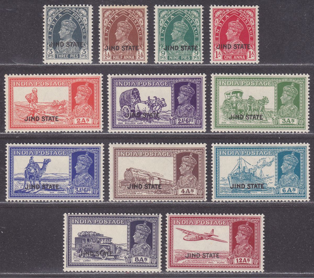 Indian States Jind 1937 KGVI Overprint Short Set to 12a Mint SG109-120