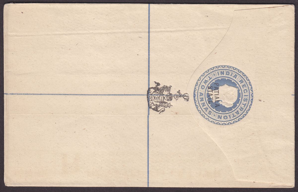 Indian States Patiala QV 2a Registered Postal Stationery Cover Unused