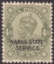 Click for more photos and details Indian States Nabha 1942 KGV Official Overprint 4a Sage-Green Mint SG O49 c £29