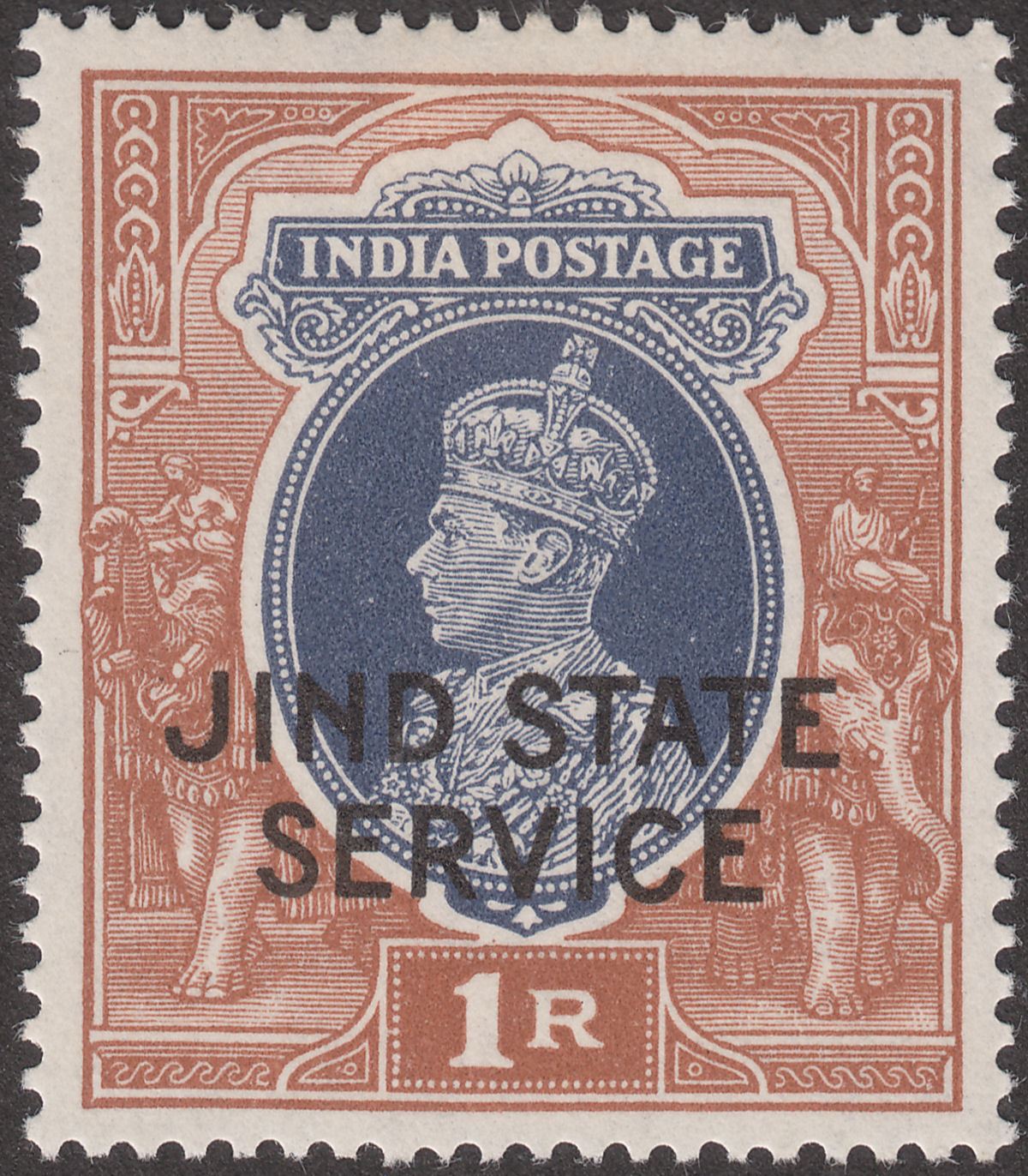Indian States Jind 1940 KGVI Official Service Overprint 1r Mint SG O69 cat £75
