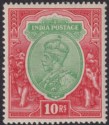 India 1913 KGV 10r Green and Scarlet watermark Star Mint SG189 cat £180