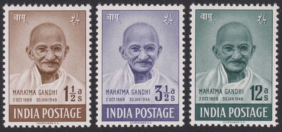 India 1948 First Anniv Independence Gandhi Set to 12a Mint SG305-7 c£55 gum issu