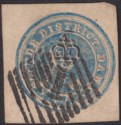 Click for more photos and details India 1852 QV Scinde Dawk ½a Blue Embossed Forgery as SG S2F