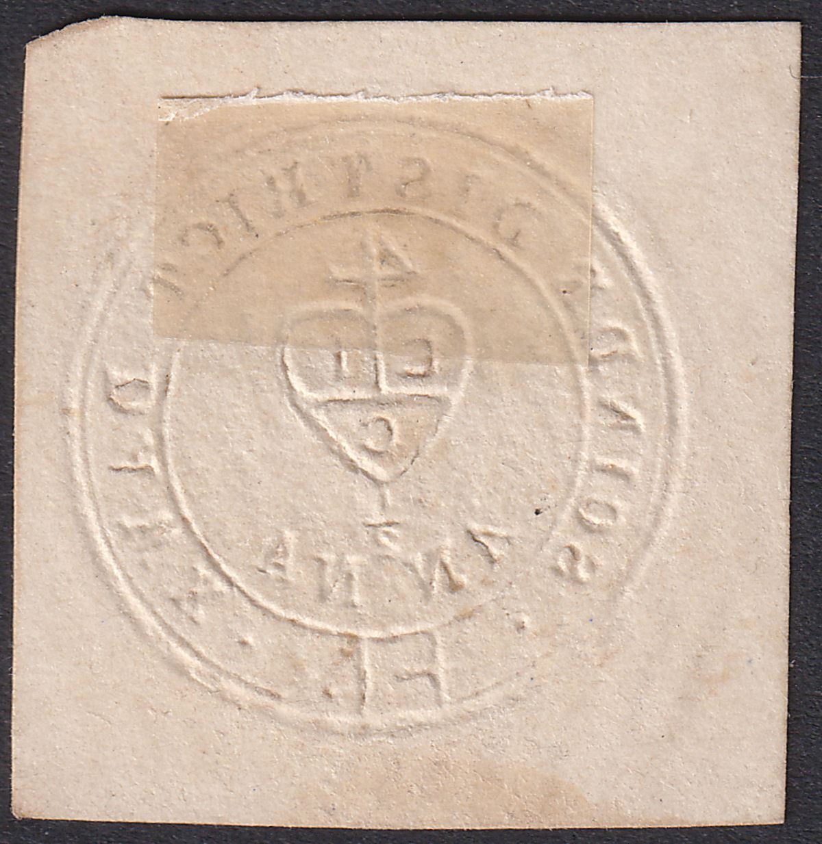 India 1852 QV Scinde Dawk ½a Blue Embossed Forgery as SG S2F