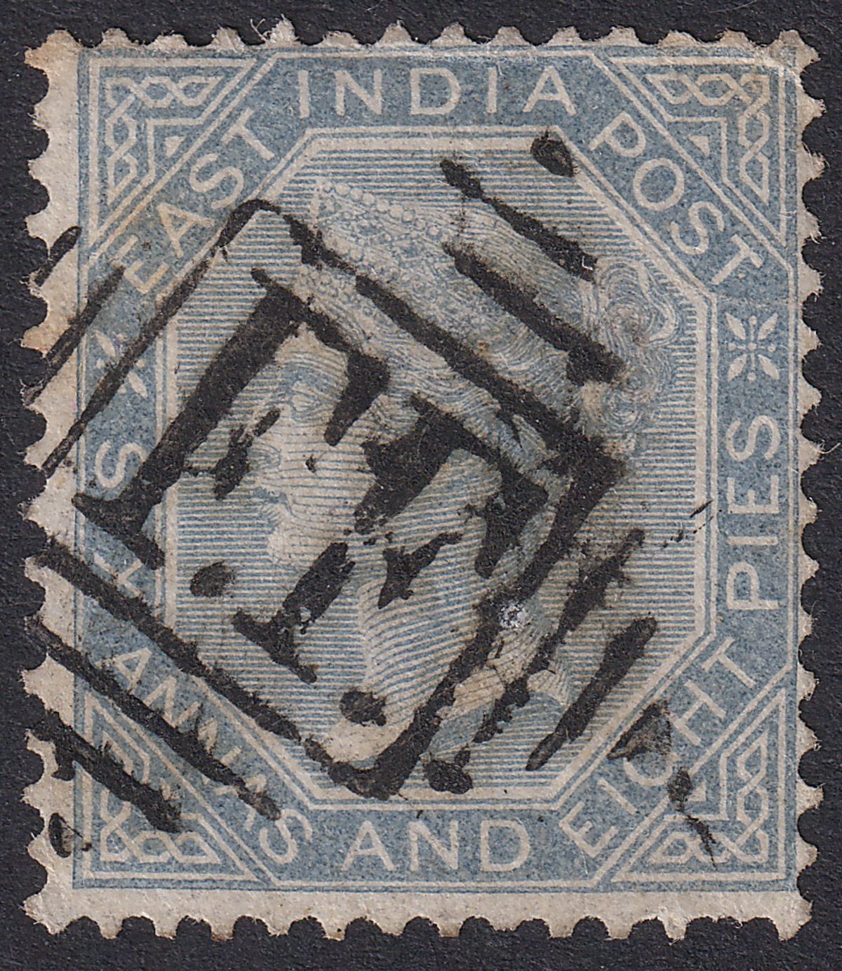India used Abyssinia 1867 QV 6a8p Slate Used SG AZ7 w FF Postmark cat £150