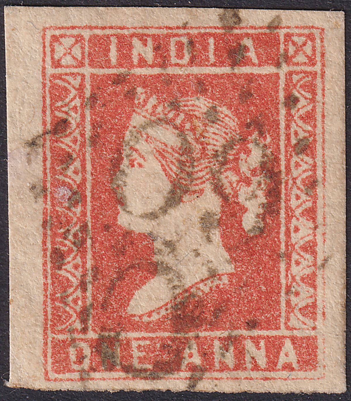 India 1854 QV 1a Red Die I Used SG12 cat £110 with four good margins